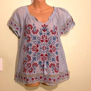 Lucky Brand Blue Floral transfer Blouse